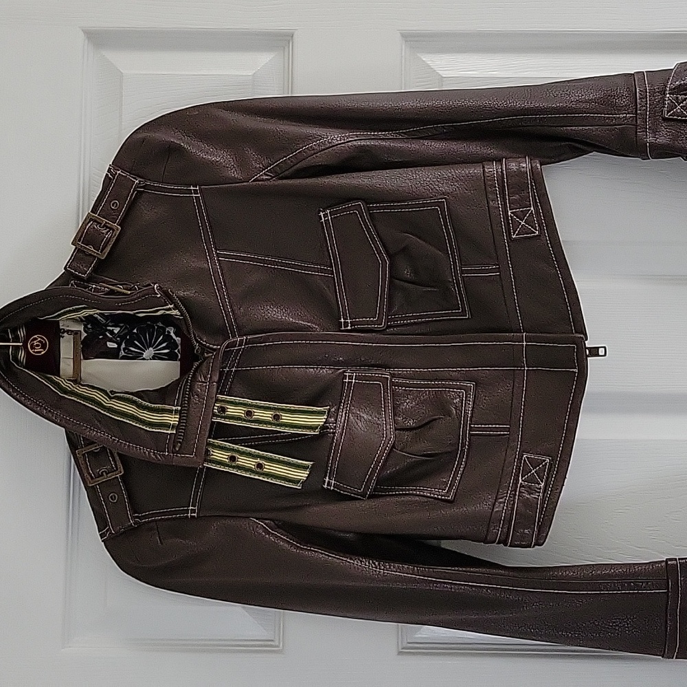 Diane Von Furstenberg Bonbon Brown leather jacket sz4